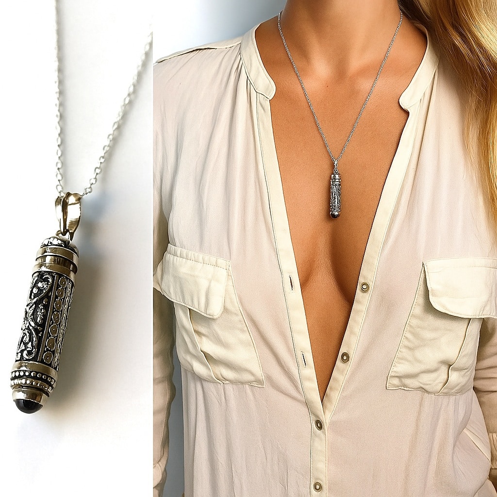 Collier cendre funeraire artisanal avec pendentif Argent 925 Et Onyx noir véritable