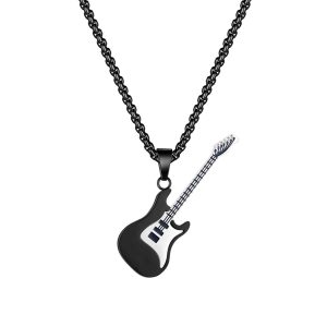 Collier guitare Acier inoxydable noir et argenté homme