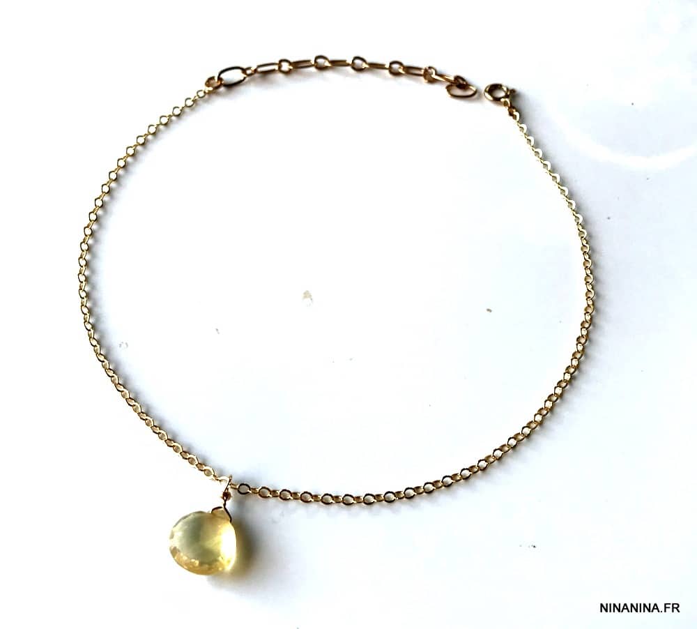 Bijou citrine femme – Chaine cheville plaqué or pendentif jaune – Image 4