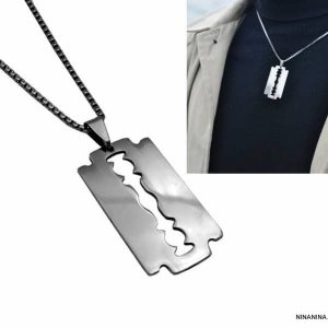 Collier lame de rasoir Acier inoxydable argenté