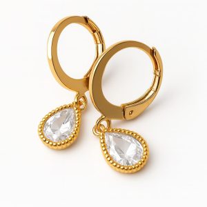 Creoles goutte oxyde de zirconium – Boucles d&rsquo;oreilles en Acier inoxydable doré