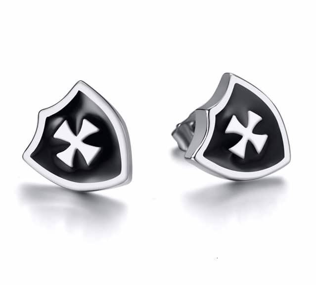 Boucle d’oreille croix de malte Acier inoxydable noir – Image 5