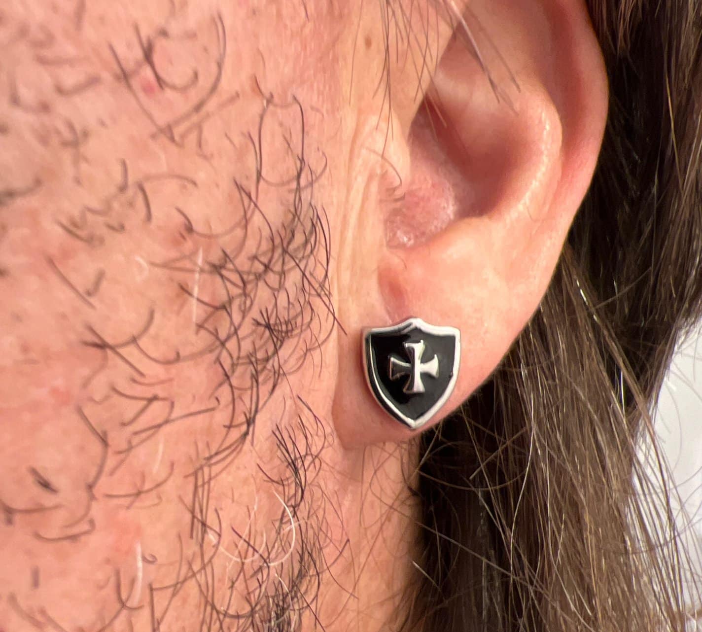 Boucle d’oreille croix de malte Acier inoxydable noir – Image 6