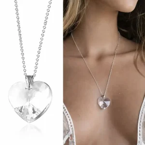 Collier Femme Coeur Swarovski Artisanal – Pendentif cristal imposant sur Chainette Argent 925