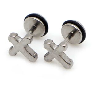 Boucle d’oreille croix homme Acier inoxydable argenté
