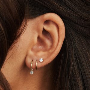 Ensemble boucle d&rsquo;oreille 3 trous plaqué Or Zirconium