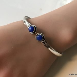 Bracelet Jonc et pierre fine Onyx Bleu plaqué argent