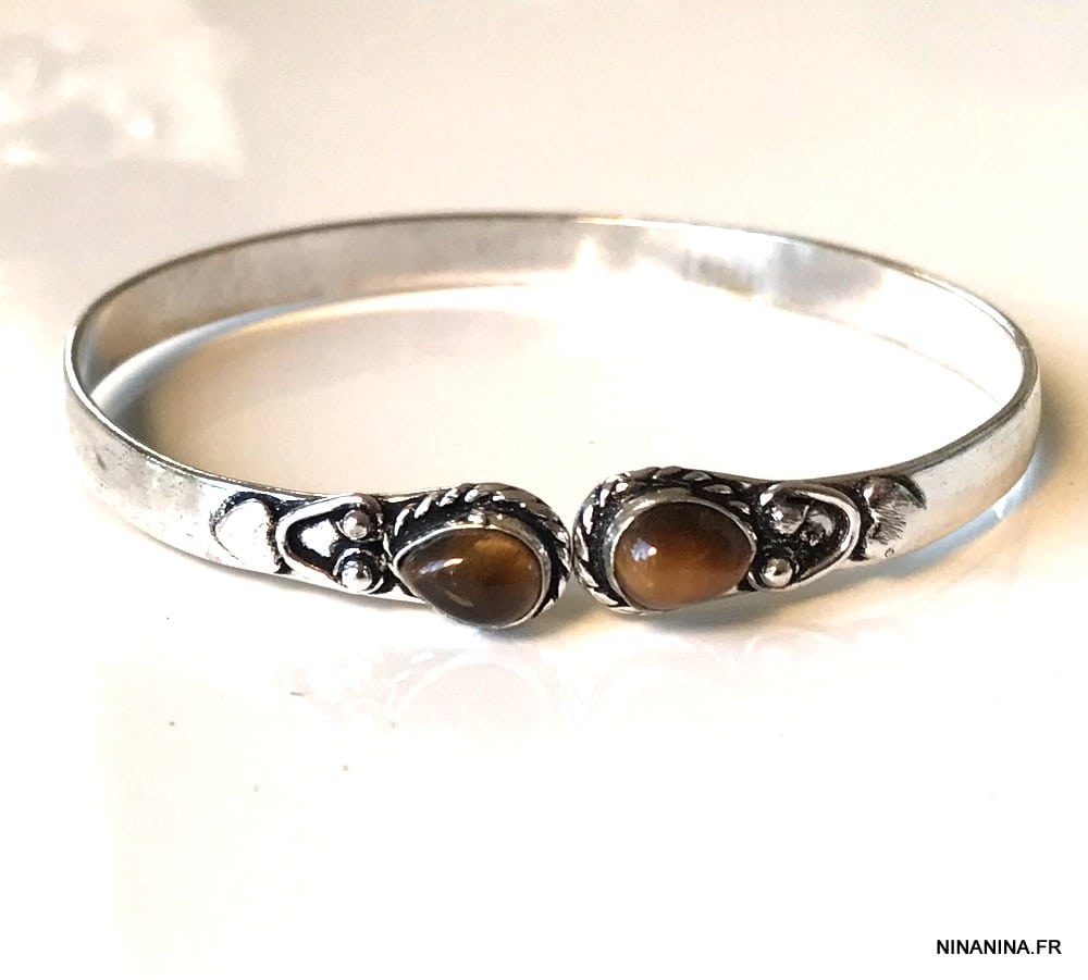 Bracelet Jonc avec pierre fine Oeil de Tigre argent – Image 9