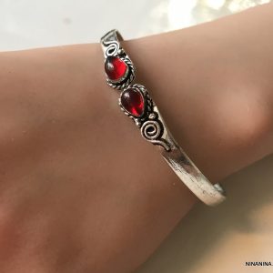 Bracelet jonc pierre semi précieuse Grenat Rouge