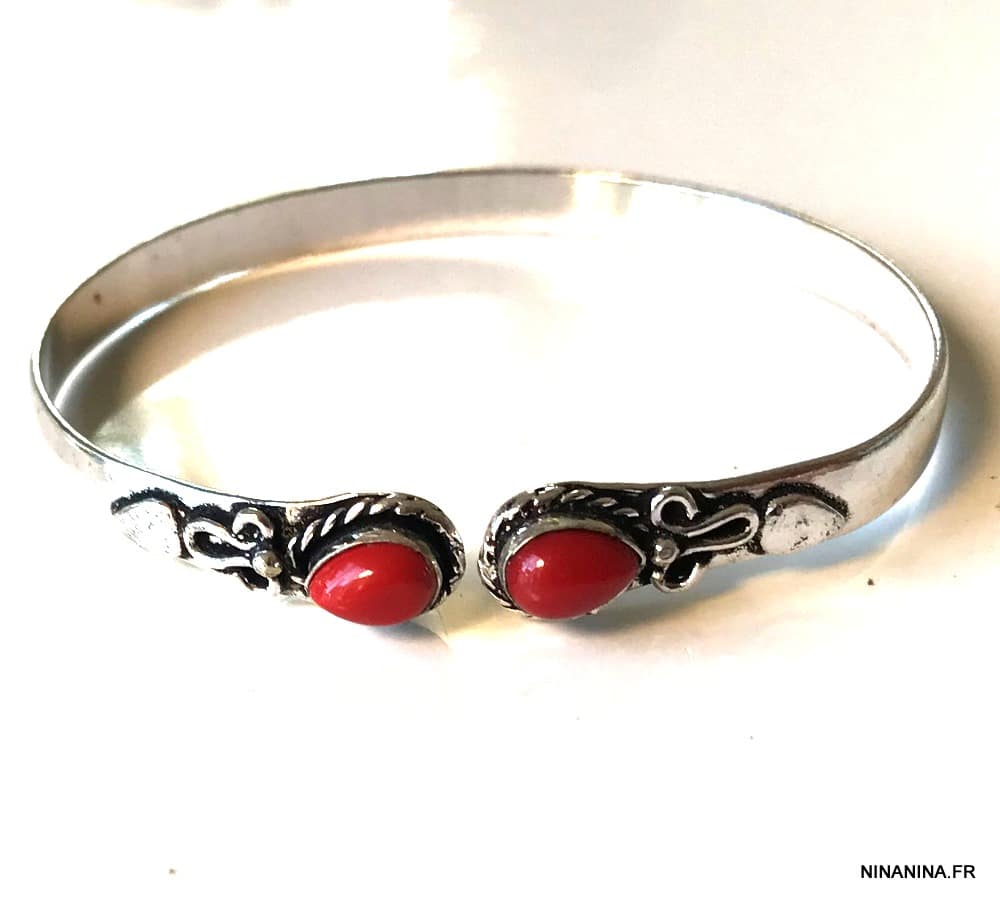 Bracelet Corail Rouge manchette Jonc plaquĆ© argent ā Image 5