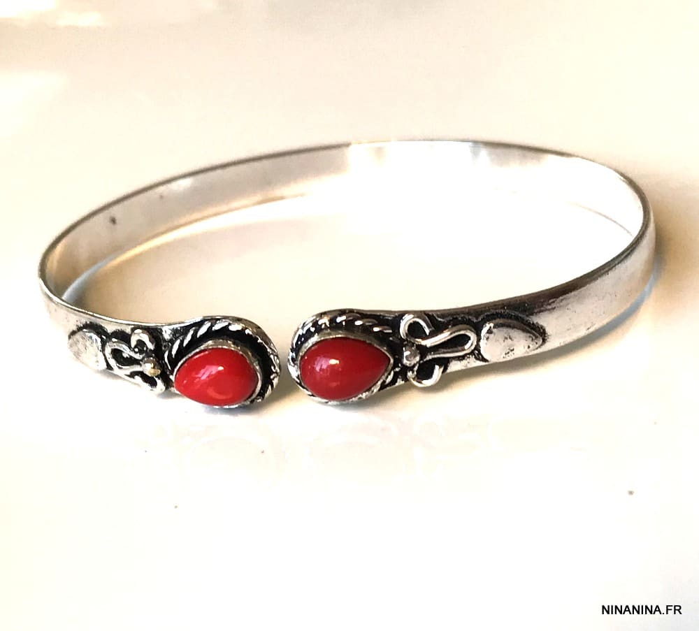 Bracelet Corail Rouge manchette Jonc plaquĆ© argent ā Image 9