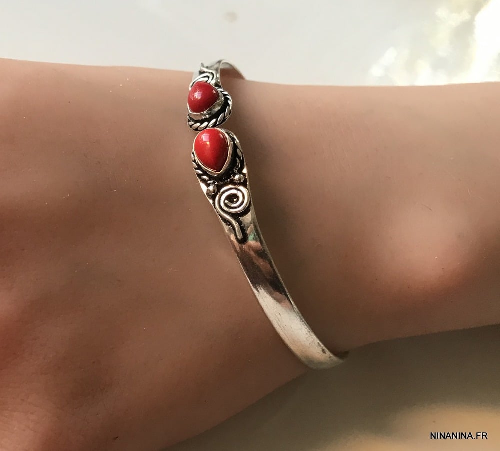 Bracelet Corail Rouge manchette Jonc plaquĆ© argent ā Image 3