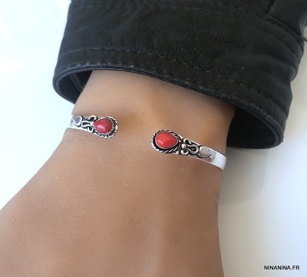 Bracelet Corail Rouge manchette Jonc plaquĆ© argent ā Image 8