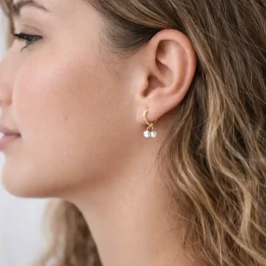 Mini Creoles Avec Diamant Blanc Véritable A Petit Prix- Boucles d&rsquo;Oreilles Argent 925 plaqué or