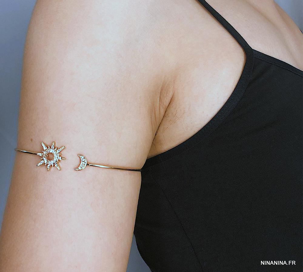 Arm Bracelet de bras ou biceps lune et soleil doré – Image 3