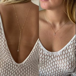 Collier dos mariée Swarovski Plaqué Or goutte cristal