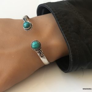 Jonc Homme Argent plaqué et turquoise naturelle