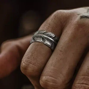 Bague Biker homme Acier inoxydable Plume