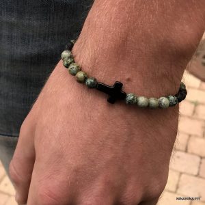 Bracelet croix chrétienne Acier turquoise africaine vert