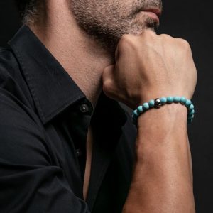 Bracelet tete de mort homme luxe howlite turquoise