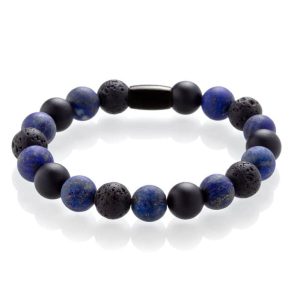 Bracelet pierres naturelles boule bleu et noir 10mm