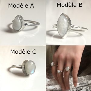 Bague fine pierre de lune naturelle plaqué argent