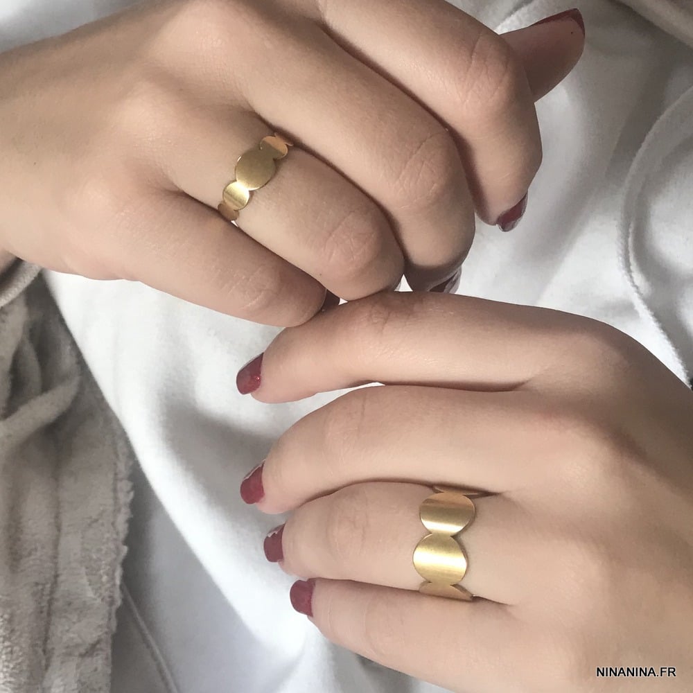 Bague acier doré géometrique femme ajustable – Image 3