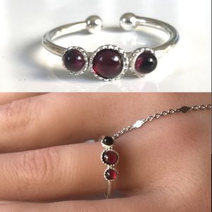 Bague jonc Argent réglable Grenat personnalisable