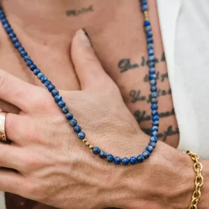 Collier pierre bleu marine naturelle jaspe homme