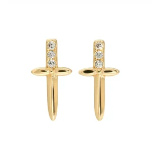 Boucles d&rsquo;Oreilles épée Argent plaqué or Zirconium