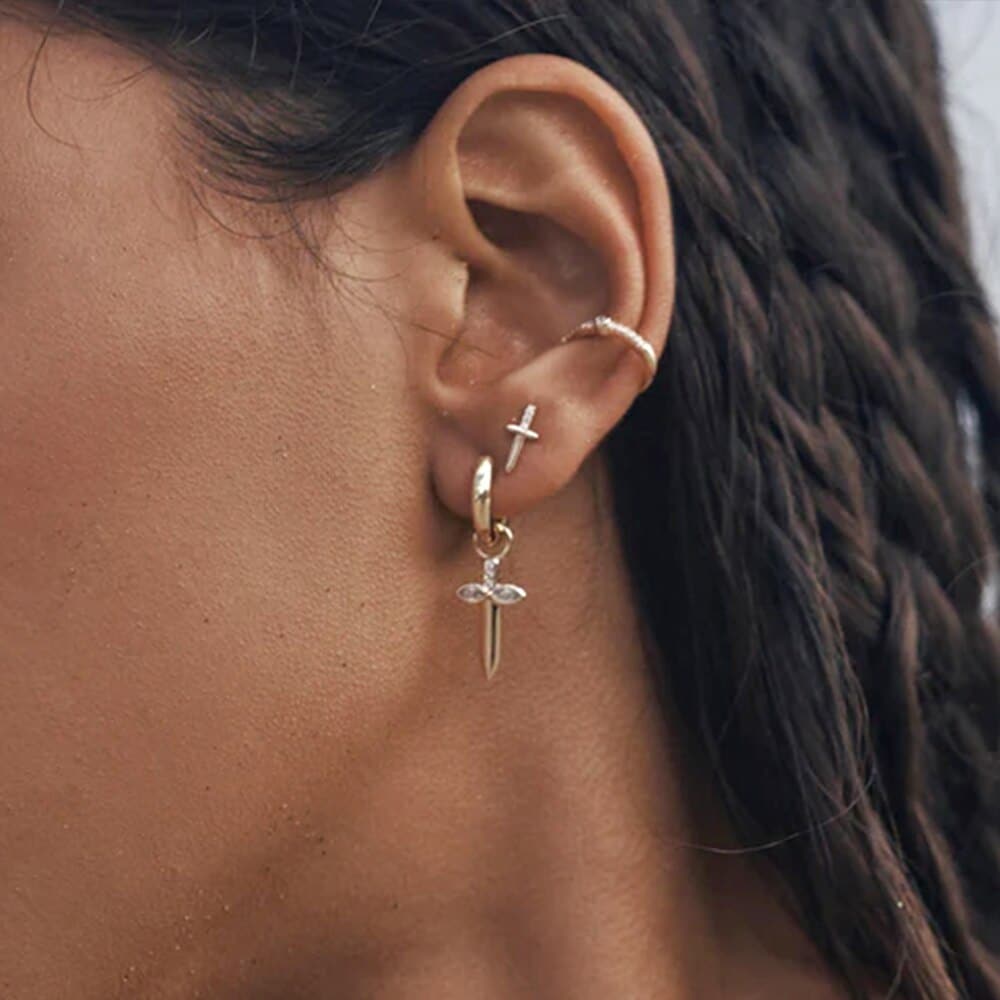 Boucle d’oreille épée plaqué or Zirconium noir – Image 5