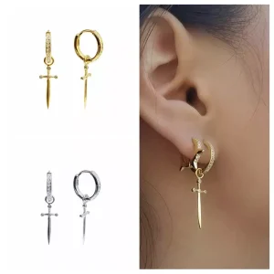 Boucle d’Oreille epee Argent plaqué or creole