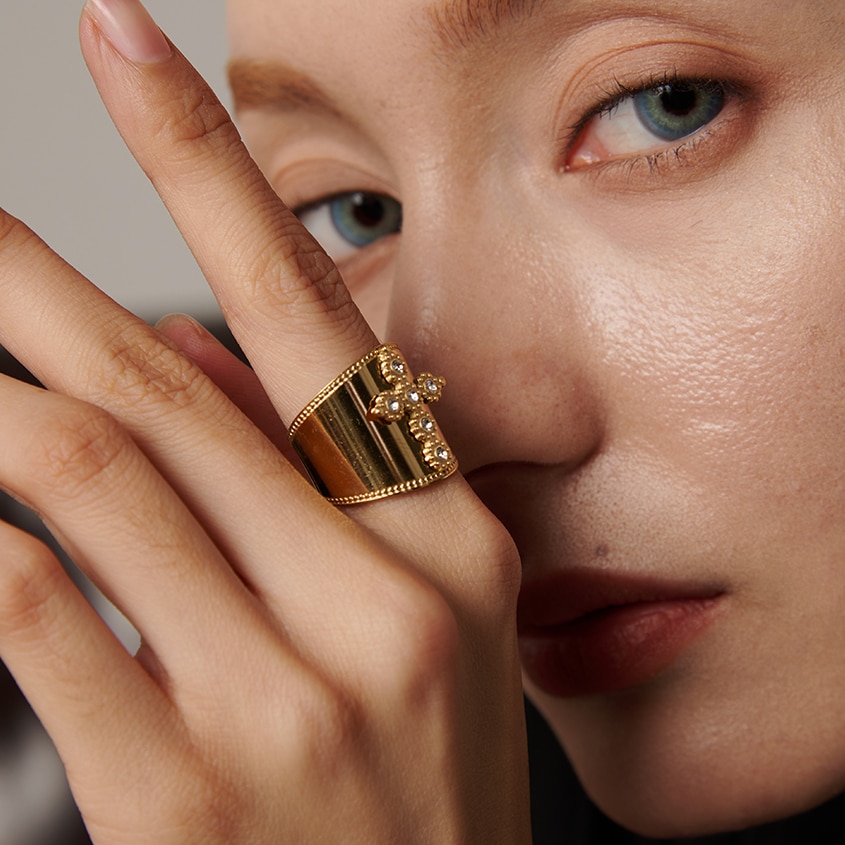 Bague croix femme Acier Inoxydable doré et zirconium – Image 5