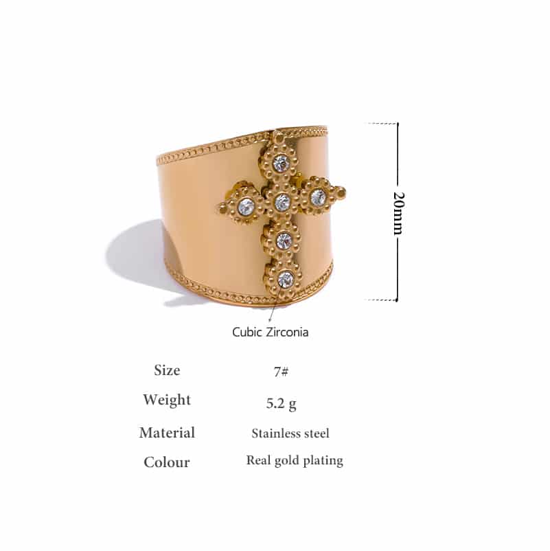 Bague croix femme Acier Inoxydable doré et zirconium – Image 9