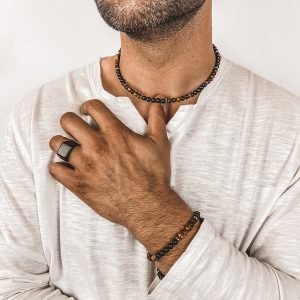 Collier Oeil du tigre homme Acier inoxydable 45 cm