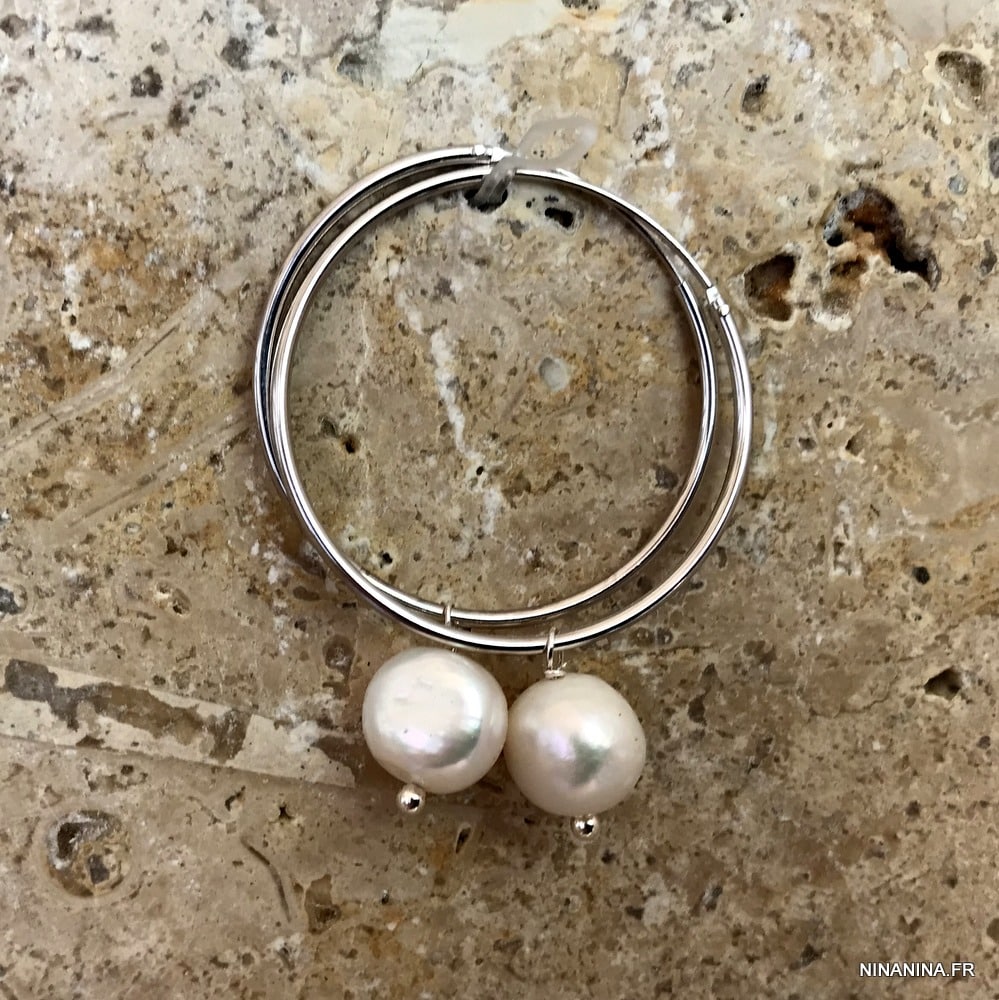 Boucles d’oreilles perles baroques créoles Argent – Image 9