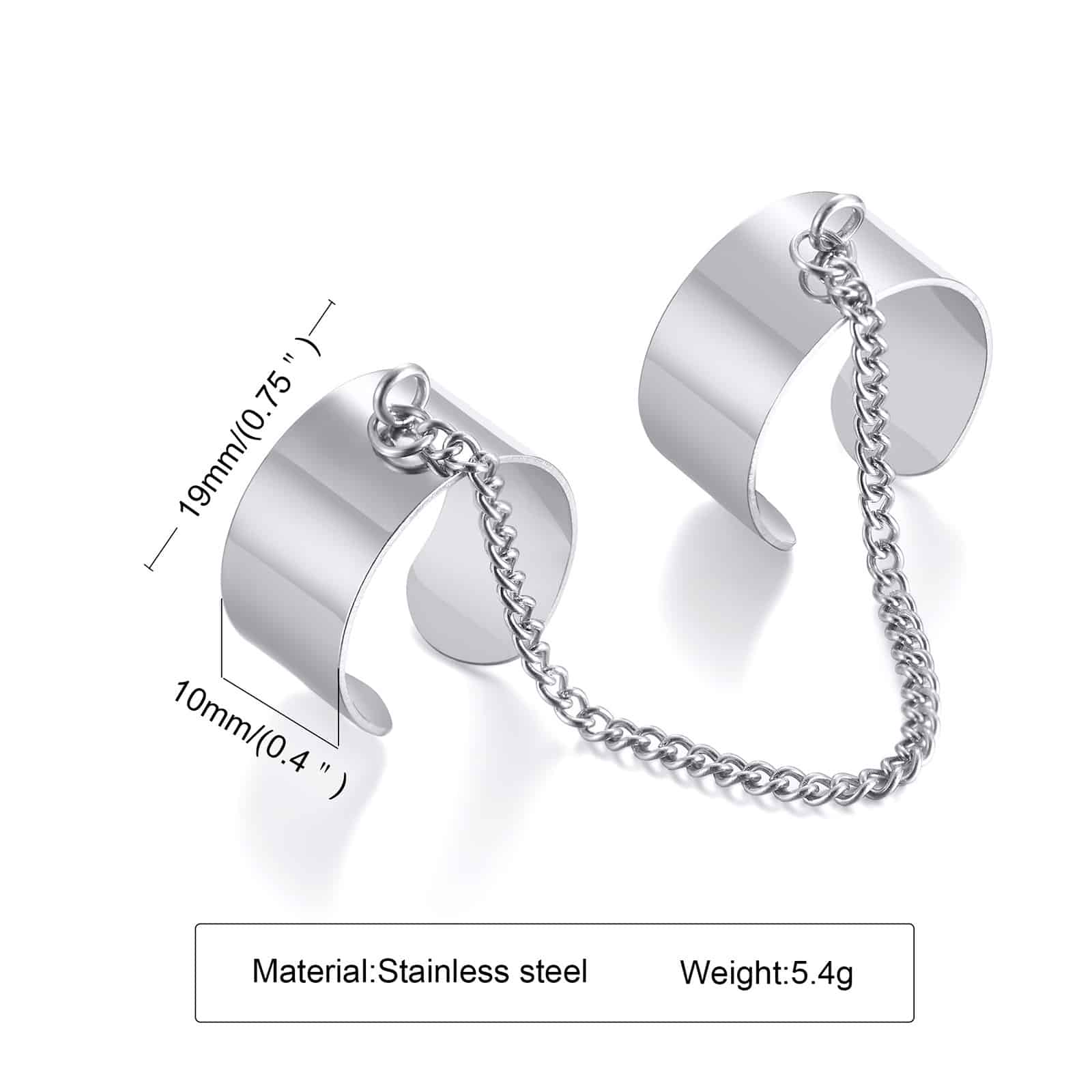 Bague avec chaine Homme deux doigts Acier Reglable – Image 3