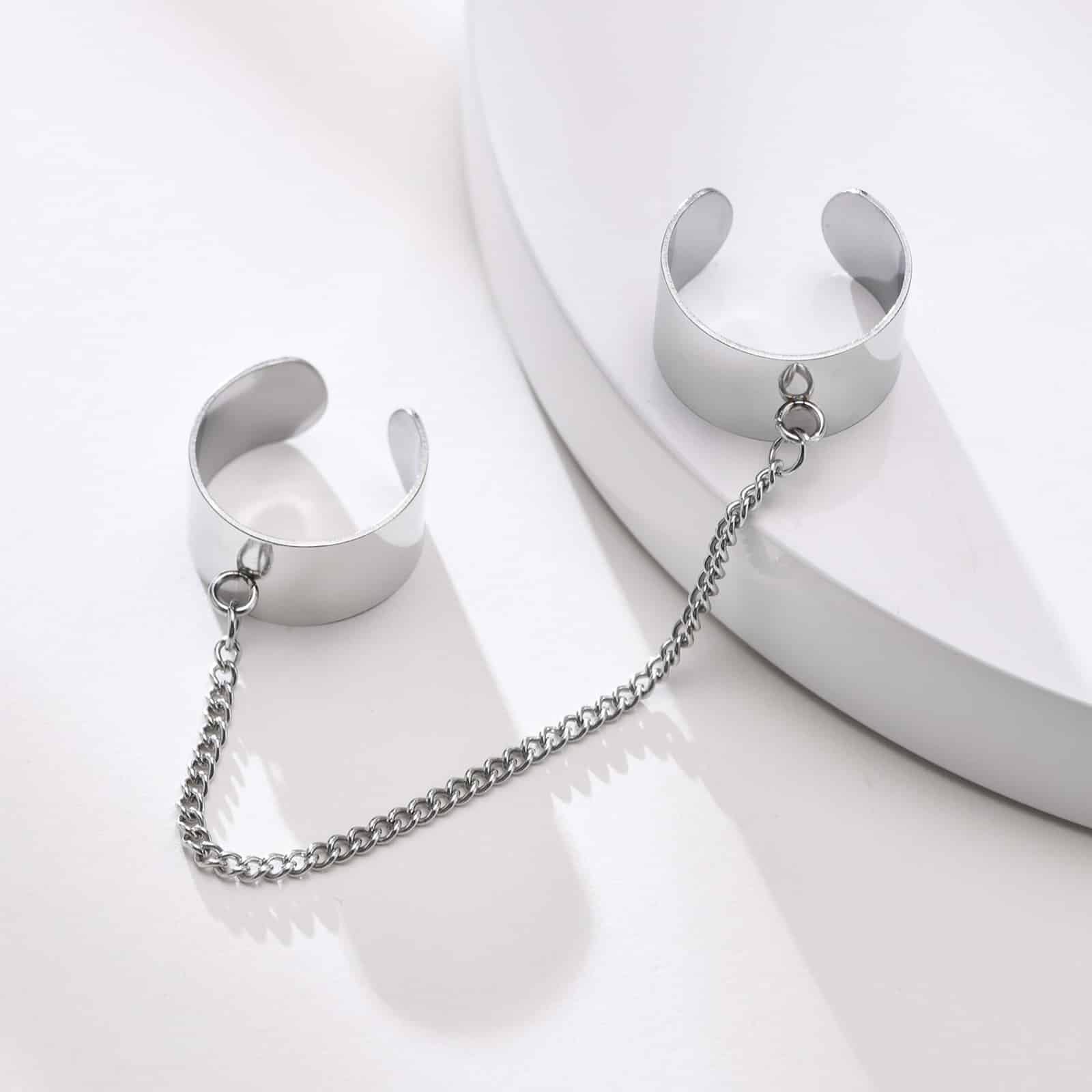 Bague avec chaine Homme deux doigts Acier Reglable – Image 5