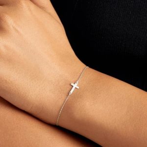 Bracelet Argent croix horizontale chrétienne pour femme