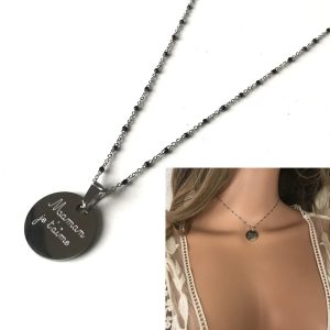 Collier je t’aime Maman Petites Perles Acier Inoxydable