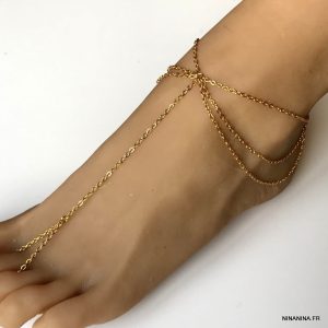 Bijou de pied triple rang acier inoxydable doré