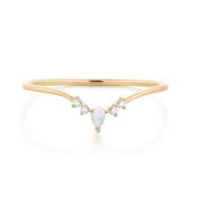 Bague Opale véritable zirconium Argent plaqué or