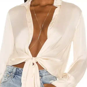 Chaine de buste femme plaqué or et oxyde de zirconium