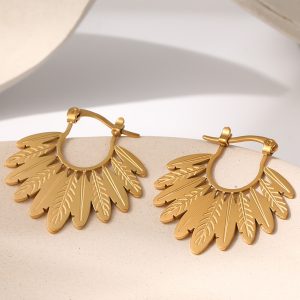 Boucles d oreilles boheme chic plume acier inox doré
