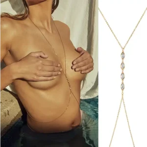 Bijou pour le corps chaine plaqué or oxyde de zirconium