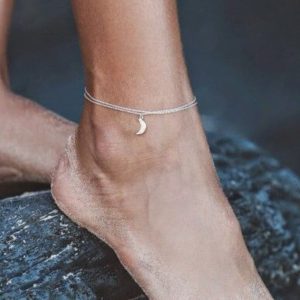 Chaînette de cheville double croissant de lune Argent