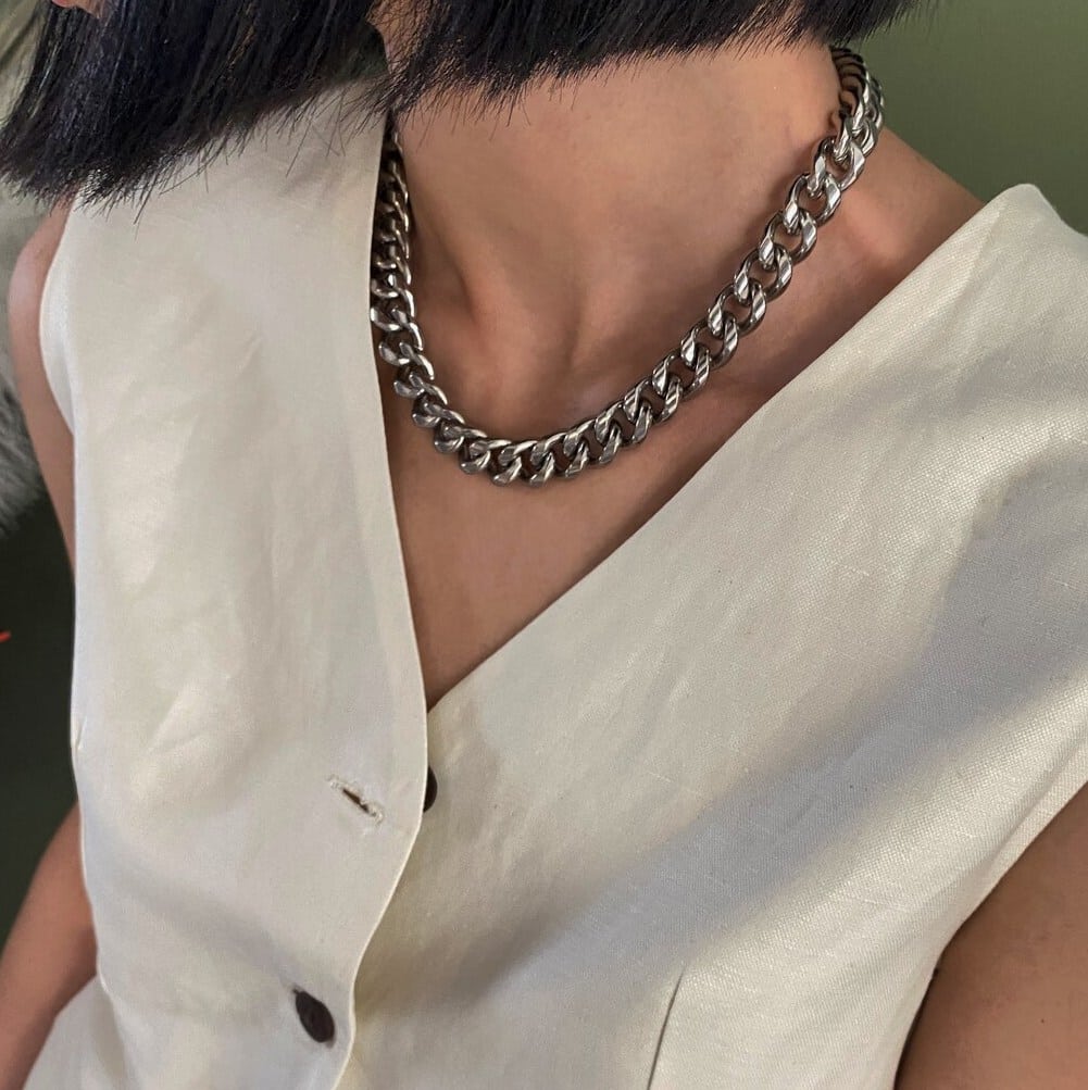 Collier Chaine Femme Grosse Maille Gourmette Acier Inoxydable – Image 7