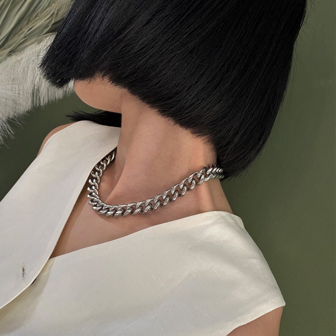 Collier Chaine Femme Grosse Maille Gourmette Acier Inoxydable – Image 4