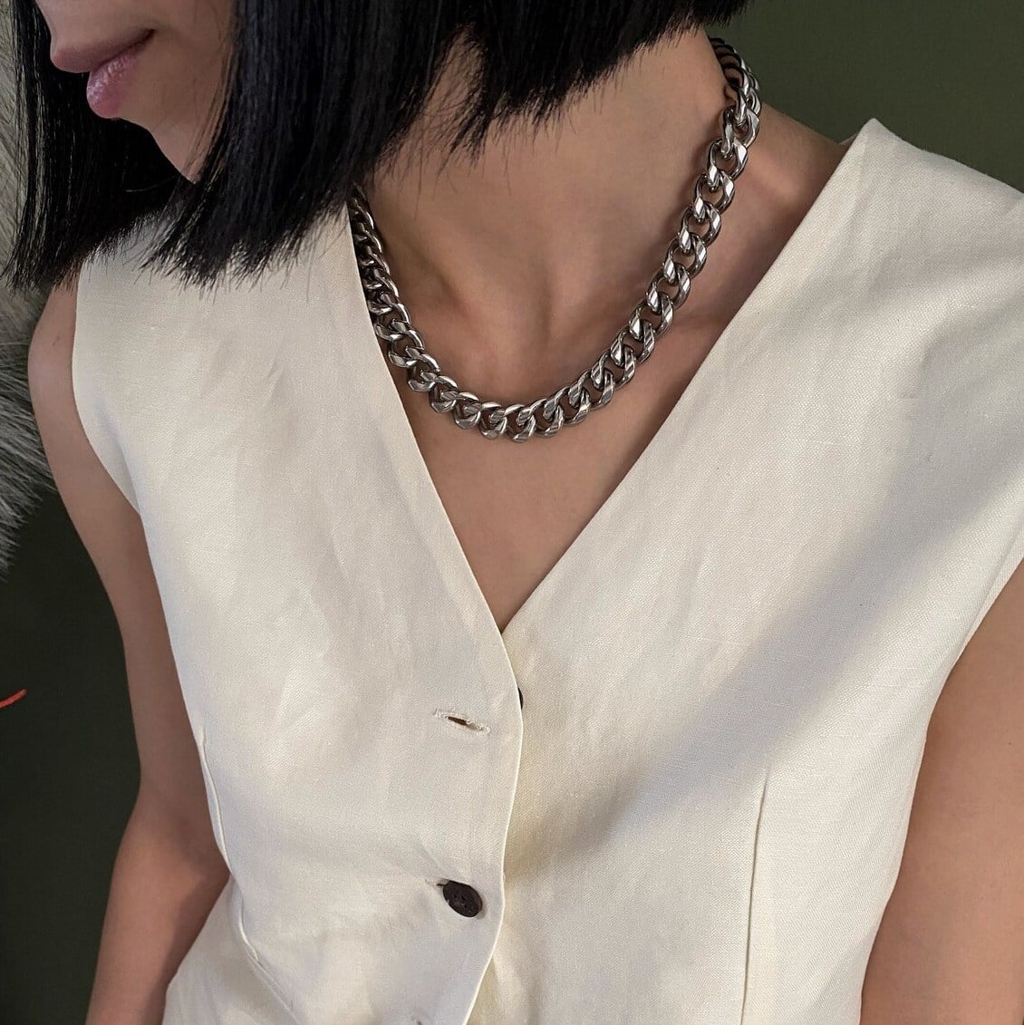 Collier Chaine Femme Grosse Maille Gourmette Acier Inoxydable – Image 5