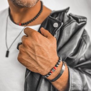 Bracelet Homme Acier et Noir Manchette Inoxydable
